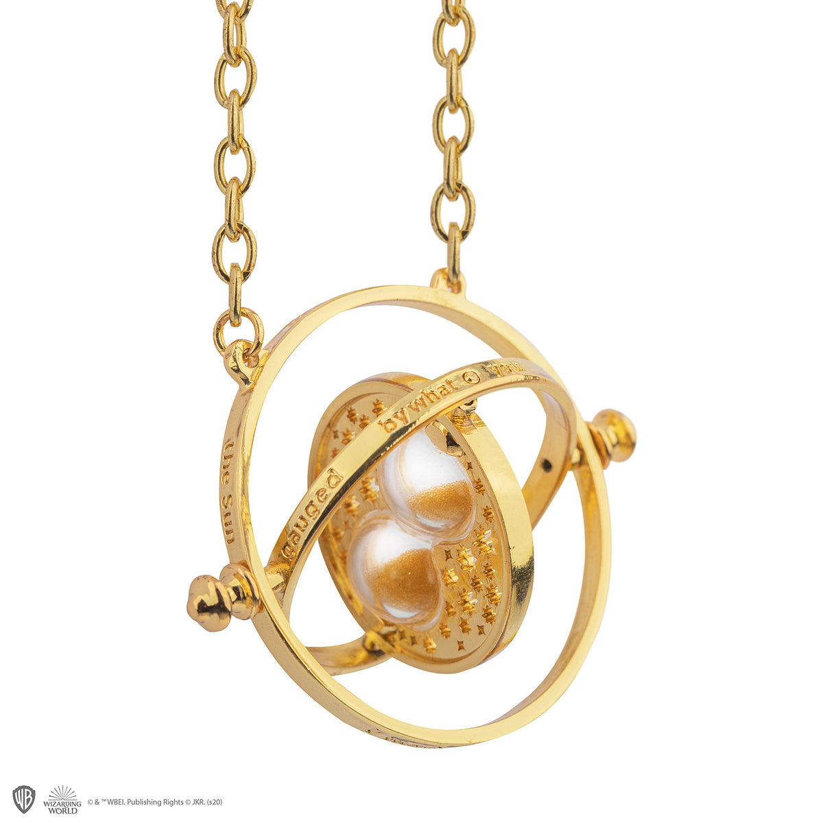 Cinereplicas Time Turner pendant gear detail highlights intricate mechanical design.
