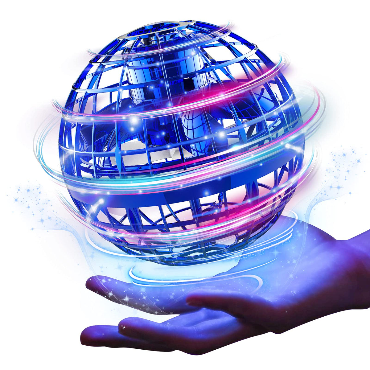 Ciniffo Flying Orb Ball Blue full view with vibrant LED glow for immersive play