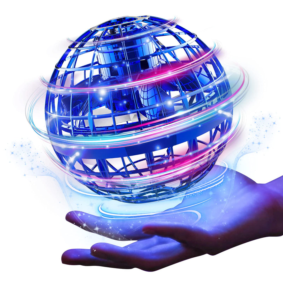 Ciniffo Flying Orb Ball Blue full view with vibrant LED glow for immersive play