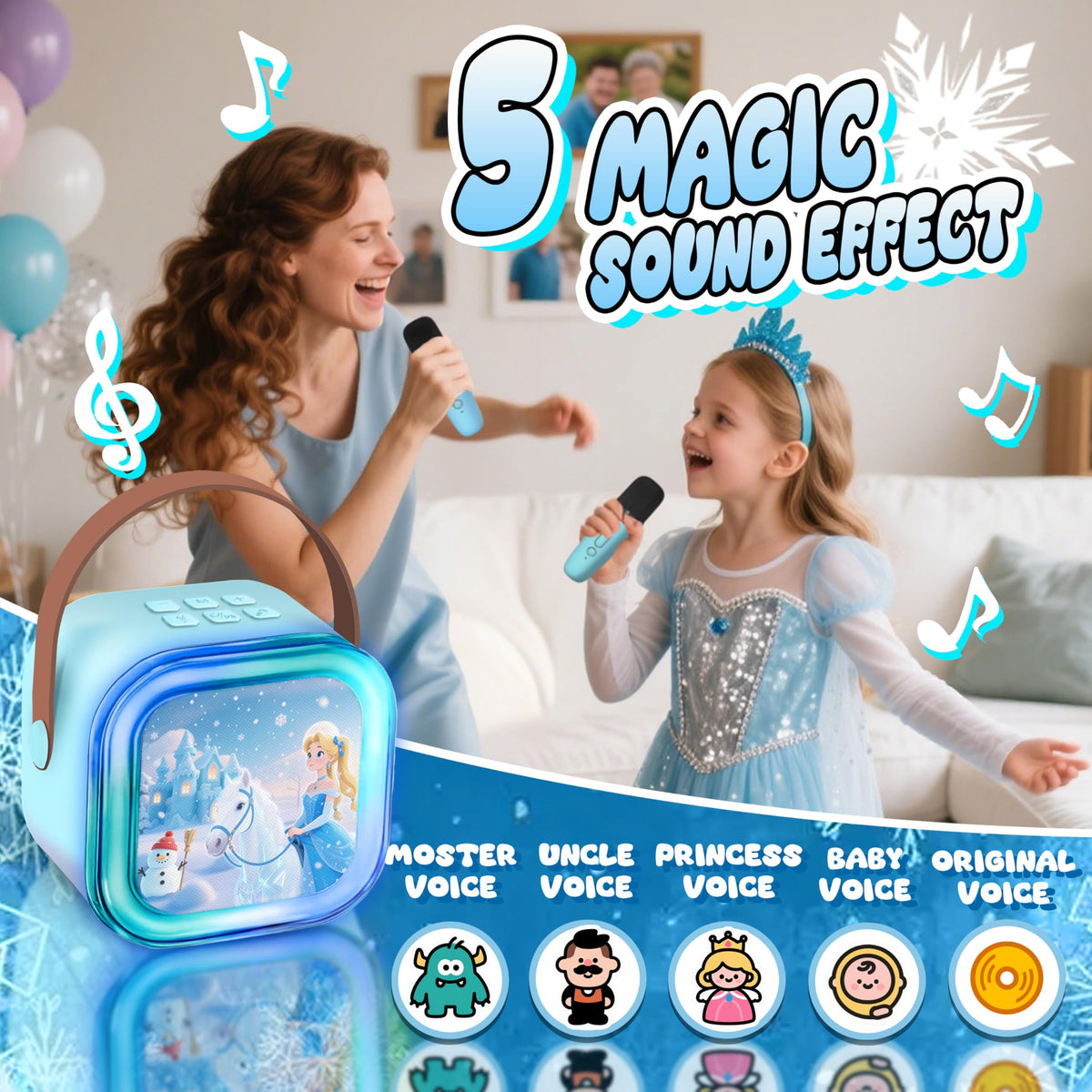 CINKOLA Kids Karaoke Machine with two wireless microphones for duets