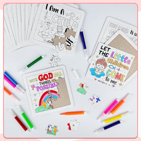 Cinrobiye Bible puzzle showing church-building motif for classroom decor