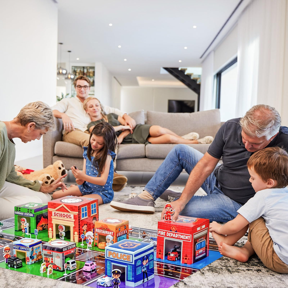 Cinrobiye city-buildings nesting set fosters collaboration during shared play.