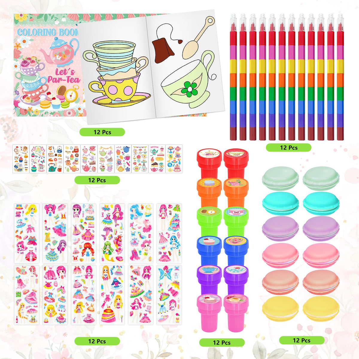 Cinrobiye DIY stickers with floral tea motifs for personalized favors.