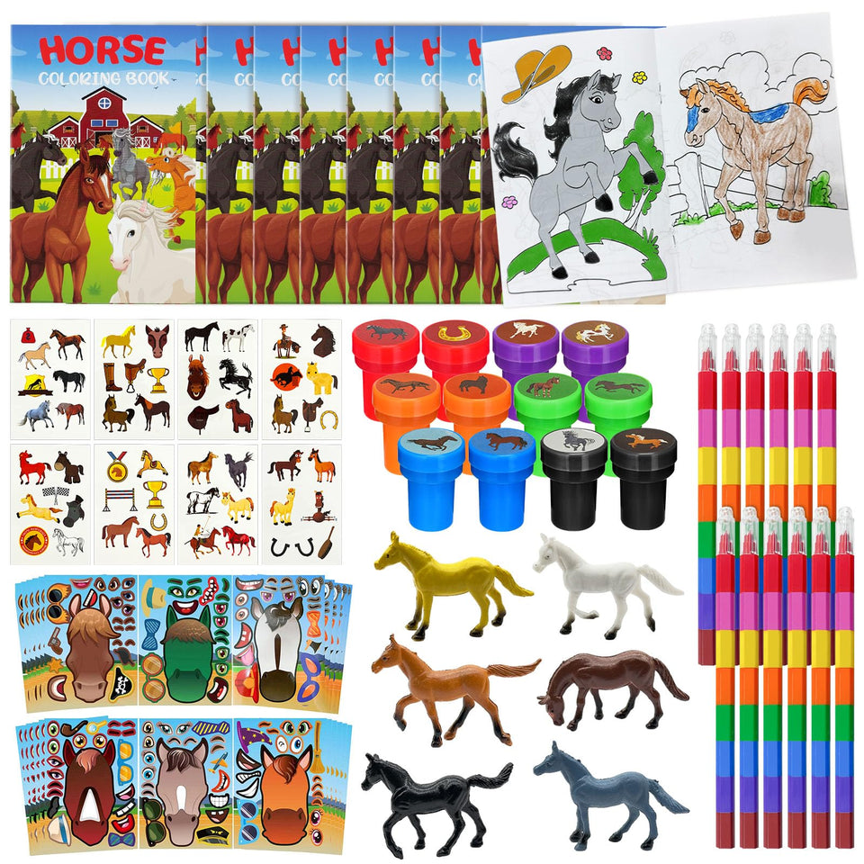Cinrobiye horse coloring book with 12 pages for kids' party entertainment.