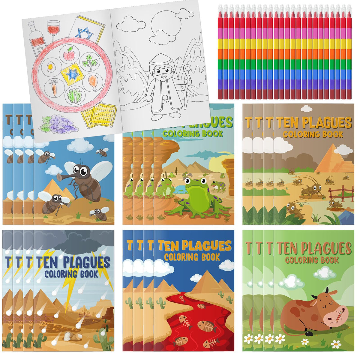 Cinrobiye Passover coloring booklets with six designs for group activities.