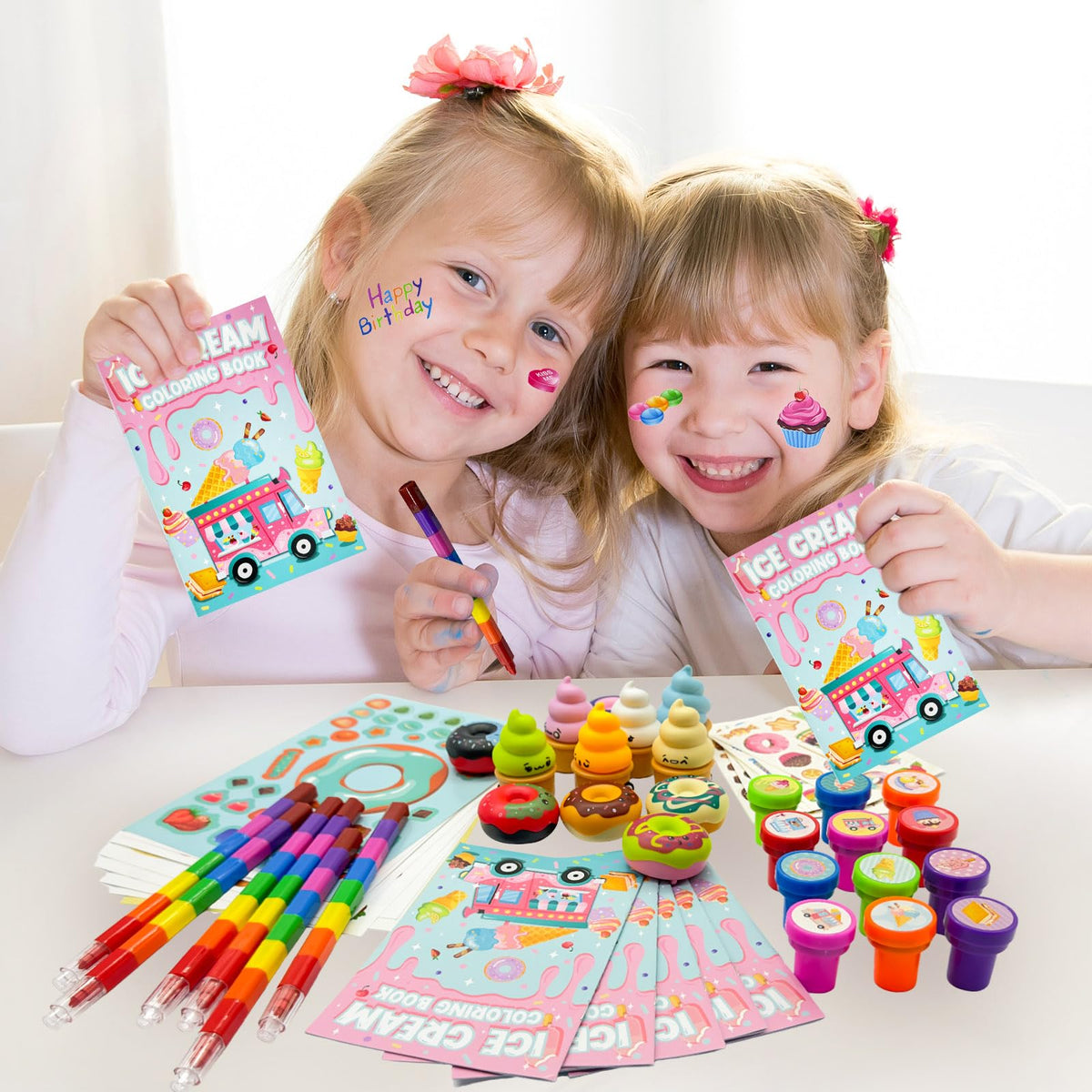 Cinrobiye pull-back cars and stampers provide interactive party entertainment.