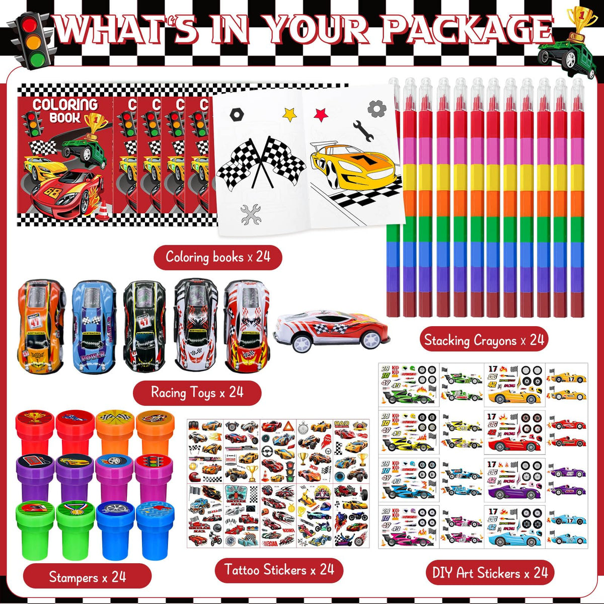 Cinrobiye race car party favors set includes coloring books and crafts for events