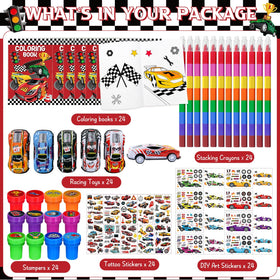 Cinrobiye race car party favors set includes coloring books and crafts for events
