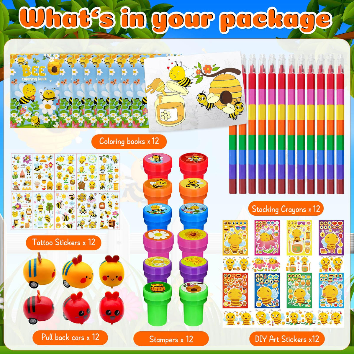 Cinrobiye rainbow crayons with 8 colors for vibrant bee-themed art.