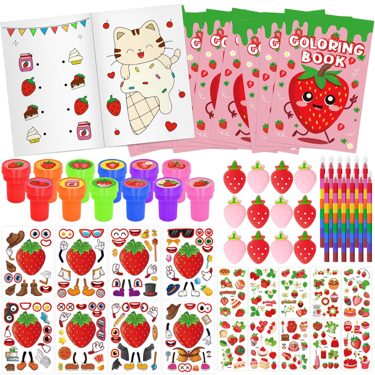 Cinrobiye strawberry party favors set cover displays vibrant designs for tea party celebrations.