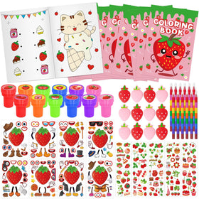 Cinrobiye strawberry party favors set cover displays vibrant designs for tea party celebrations.