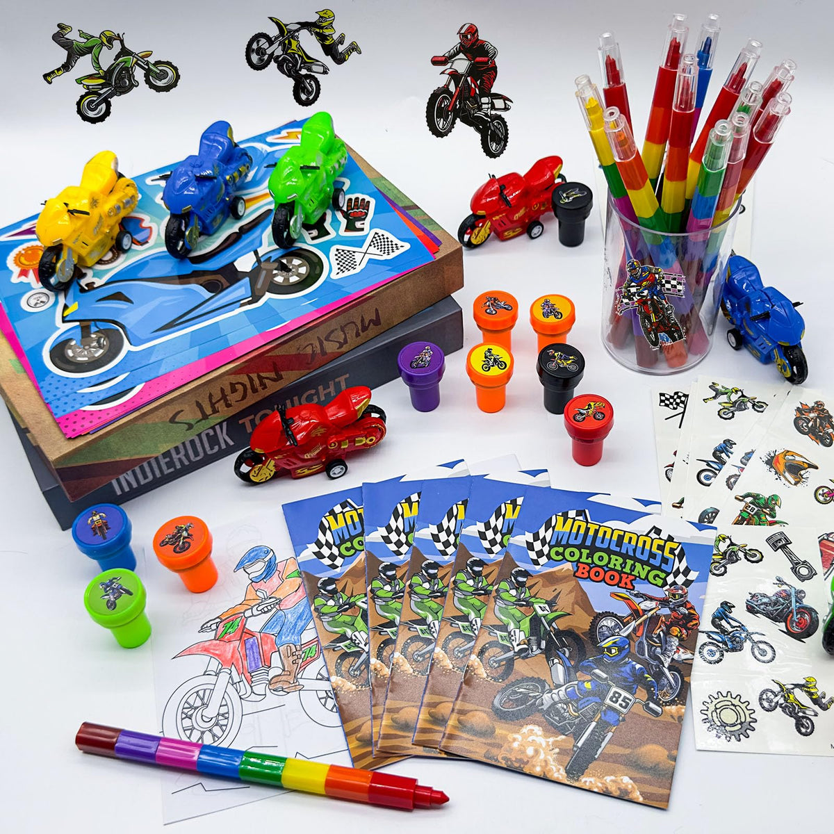 Cinrobiye temporary tattoos featuring motocross art for quick party prizes.