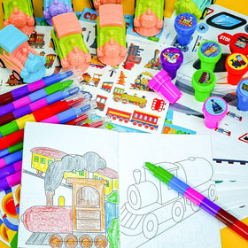 Cinrobiye train DIY stickers inspire personalizing party favors and art stations.