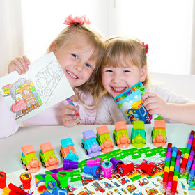 Cinrobiye train party favors display neatly in goody bags for themed events.