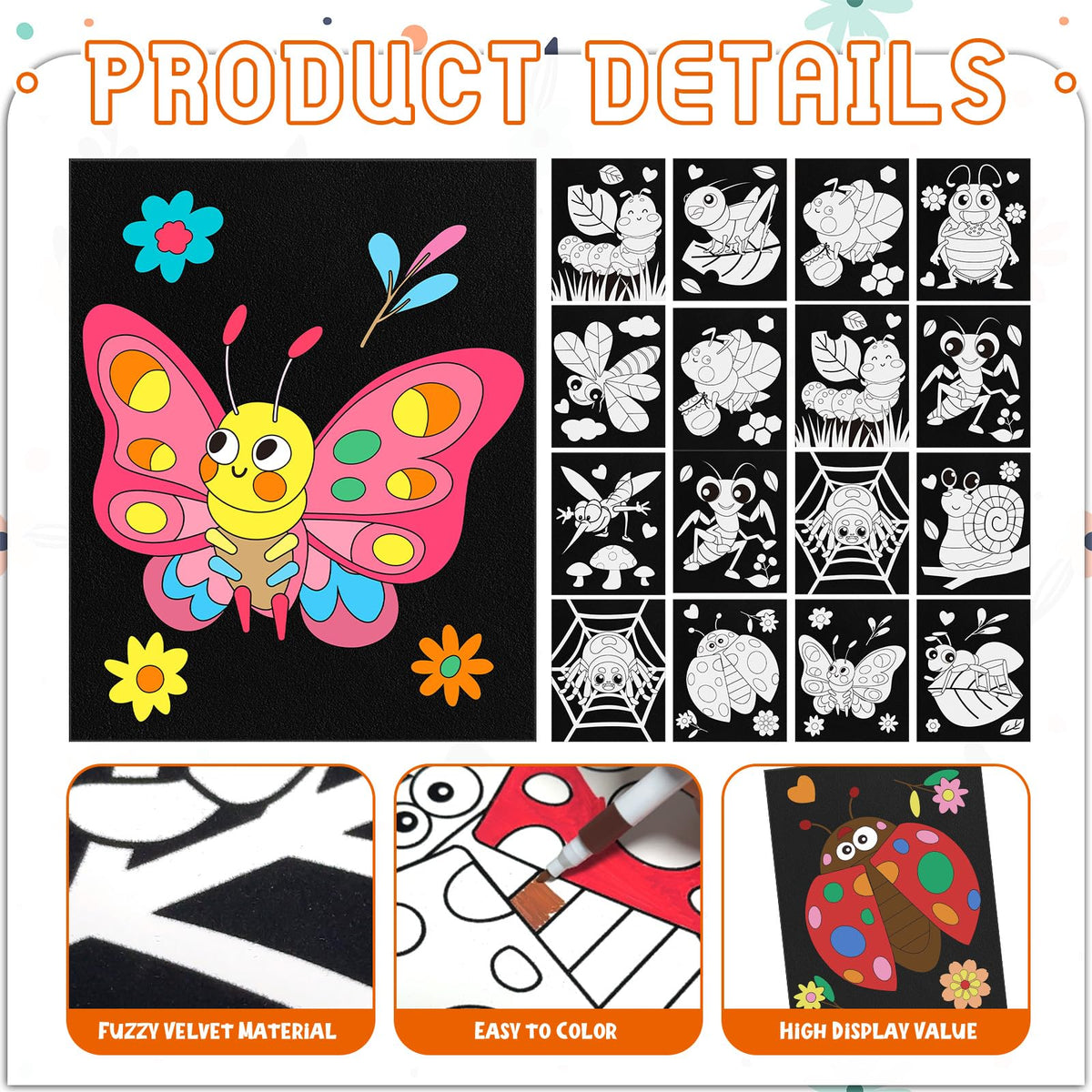 Cinrobiye velvet coloring poster insect design 03: bold colors for precise results