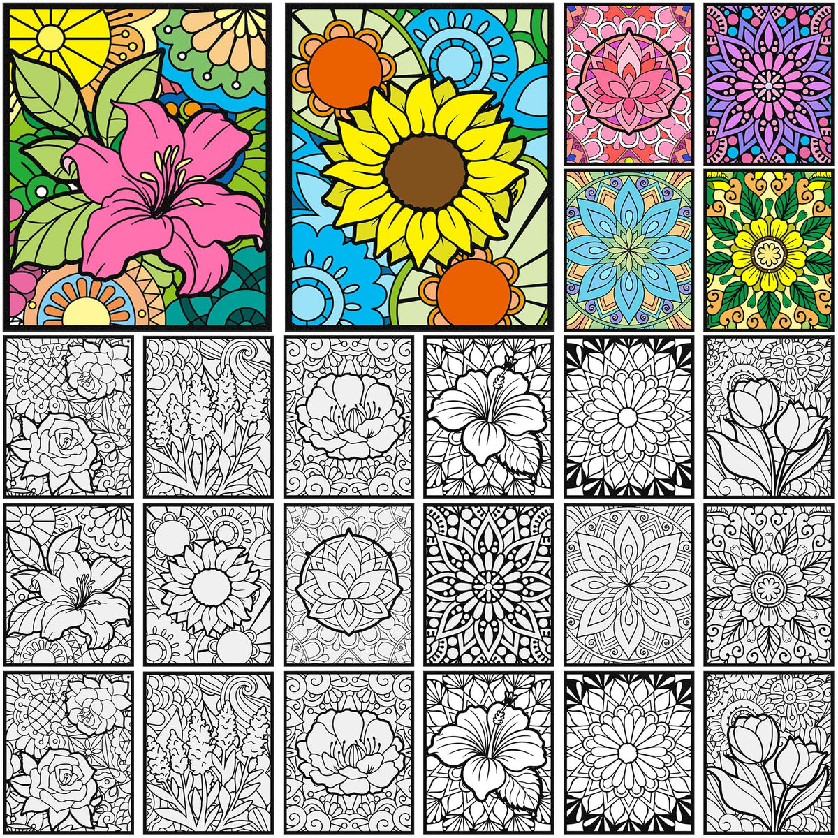 Cinrobiye velvet coloring posters with floral designs for mindful relaxation and creative expression.