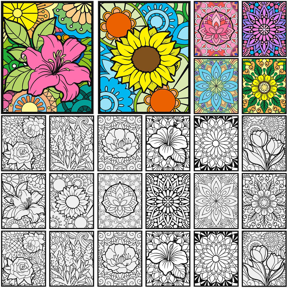 Cinrobiye velvet coloring posters with floral designs for mindful relaxation and creative expression.