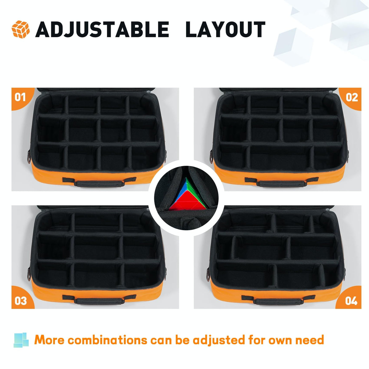 Adjustable dividers to customize cube layouts for different shapes