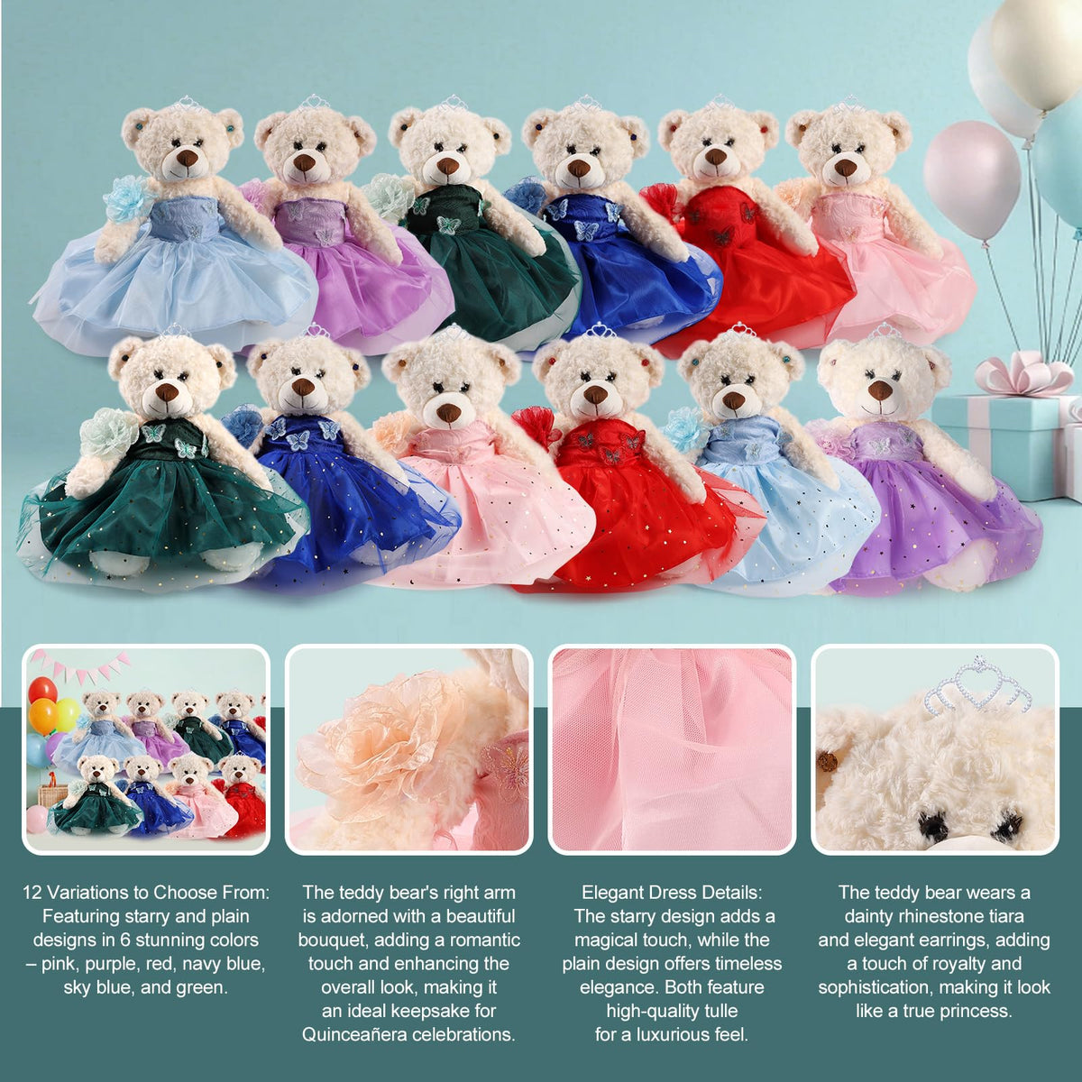 Cisina bear with butterfly embroidery elevates gown detailing
