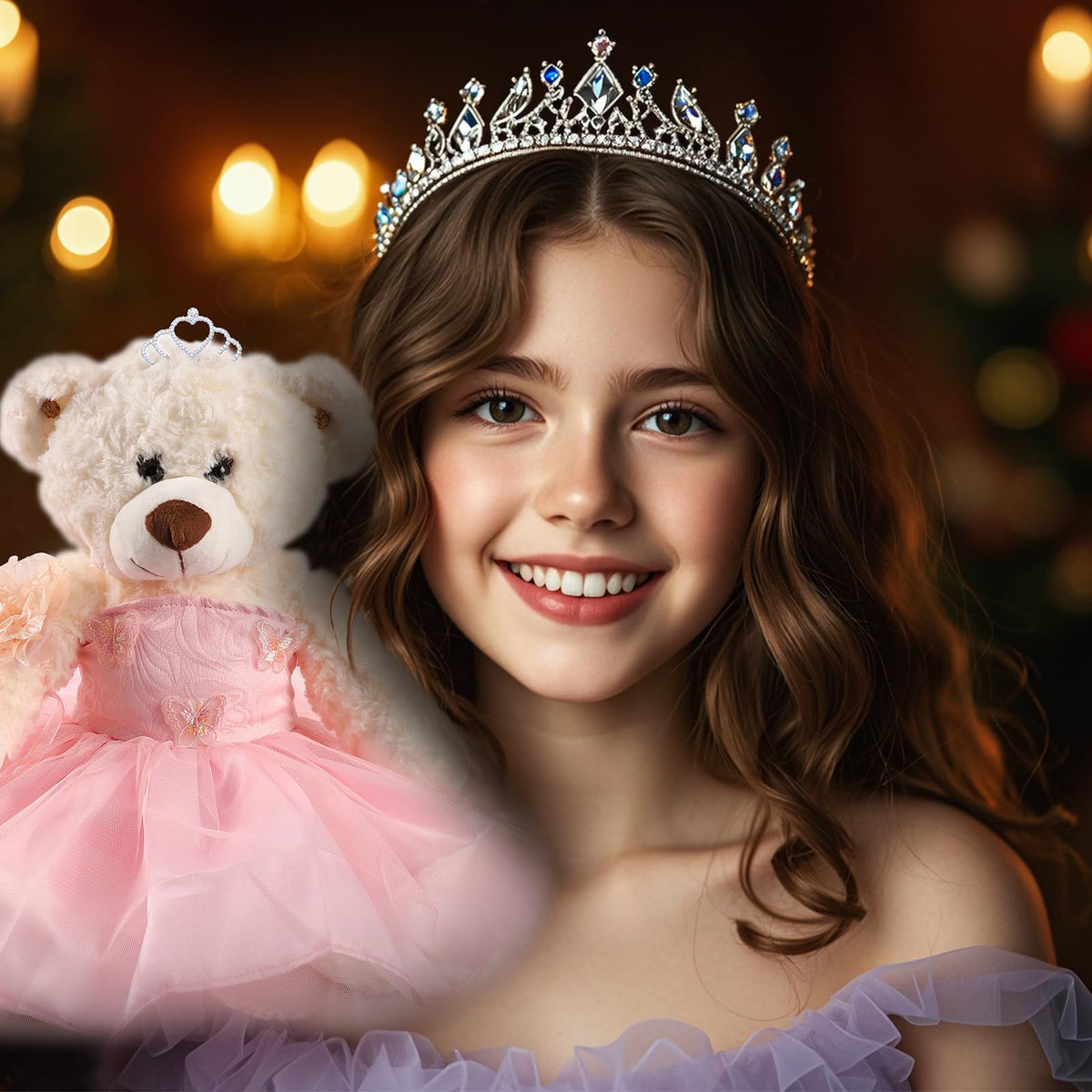 Cisina bear with flower accent complements festive decor and photos