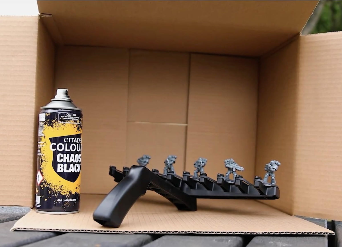 Citadel Chaos Black spray provides even coverage on metal and plastic models.