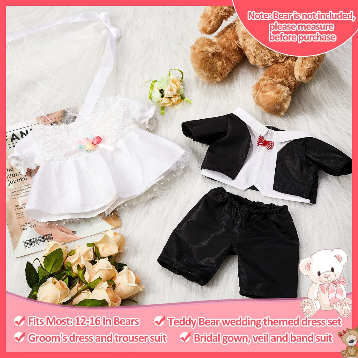 Civaner 14-16 inch bear dress-up set enables cute wedding scenes
