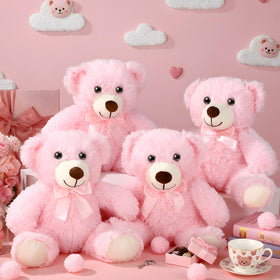 Civaner pink teddy bear close-up shows soft plush fabric for cuddly play