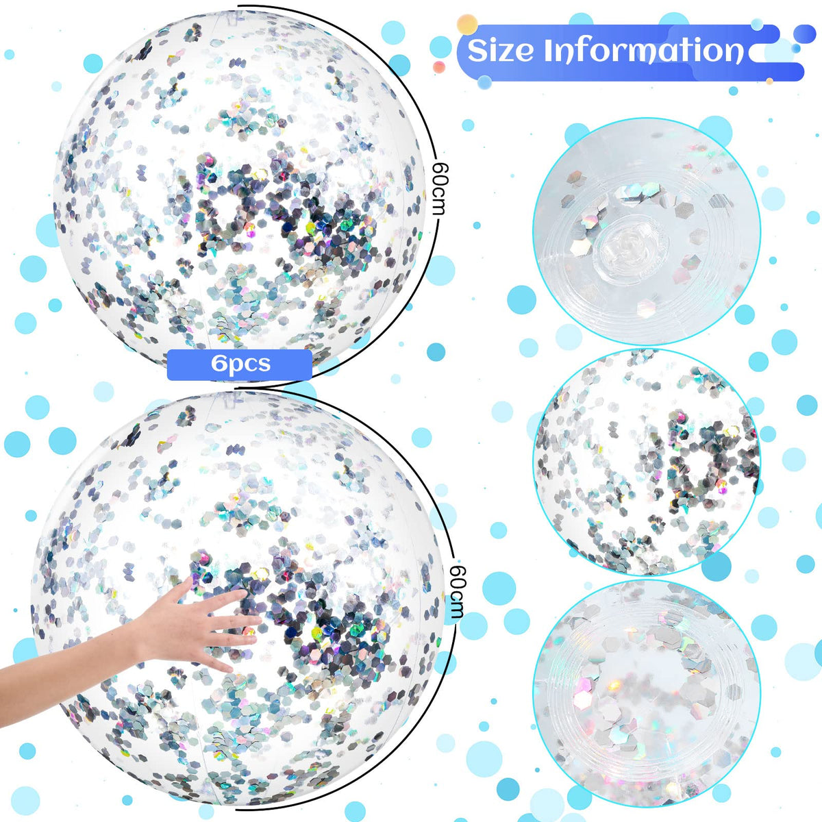 Civaner 6-piece glitter beach balls ready for weddings and outdoor celebrations.