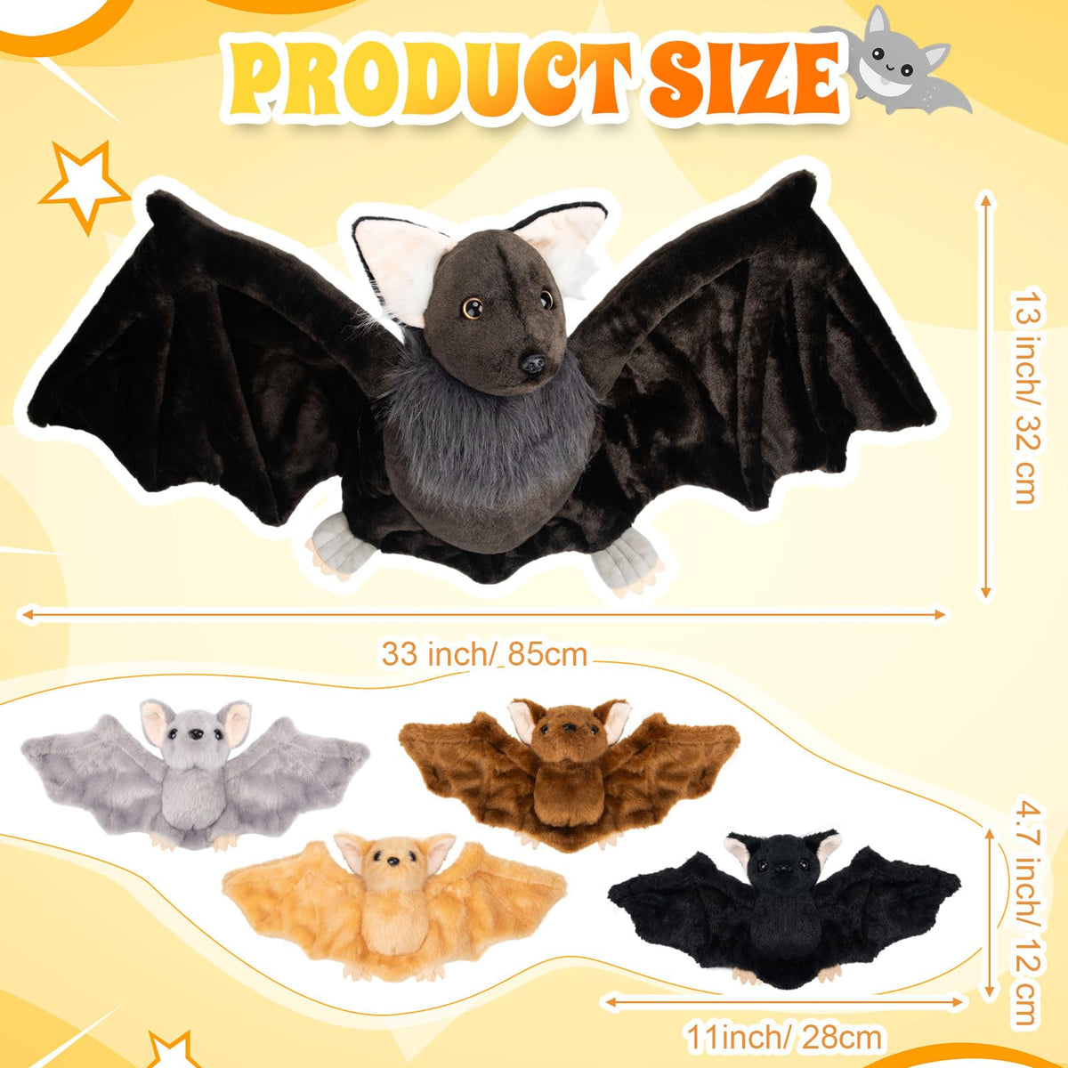 Civaner baby bat 5-inch plush in four colors for cuddling.