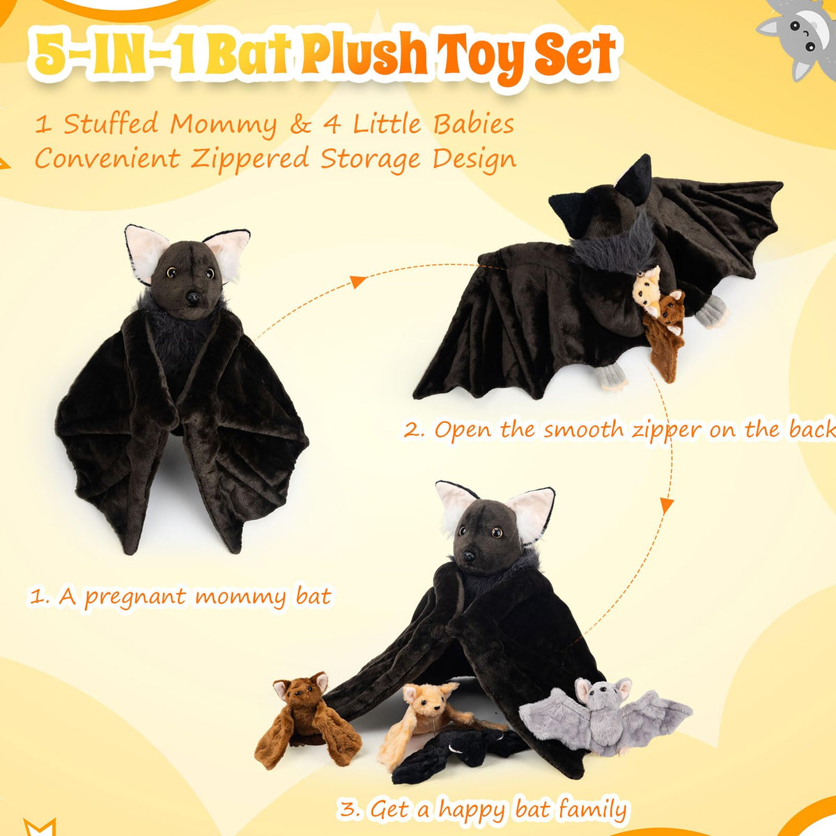 Civaner baby bat plush in varied colors for imaginative play.