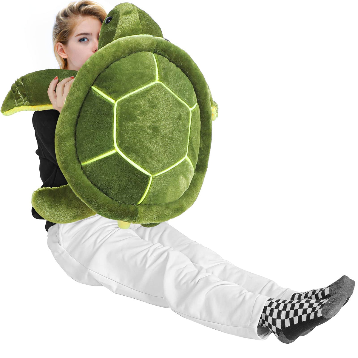 Civaner big green sea turtle plush with shell close-up for cozy hugs