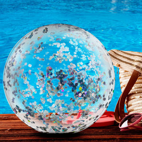 Civaner inflatable pool ball with sparkling sequins catches light during a splash.