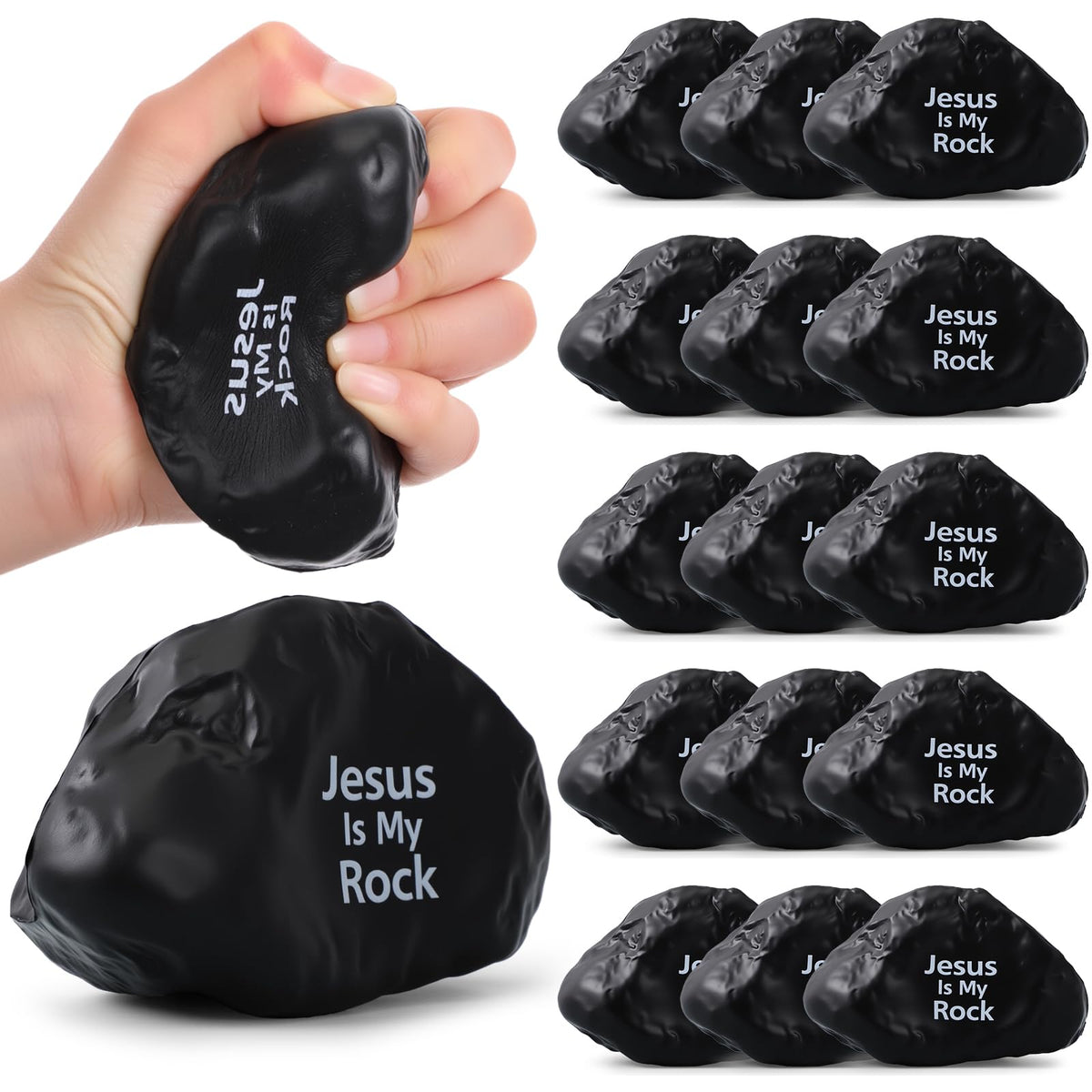Civaner Jesus is My Rock squeeze ball close-up; durable PU texture for daily stress relief.