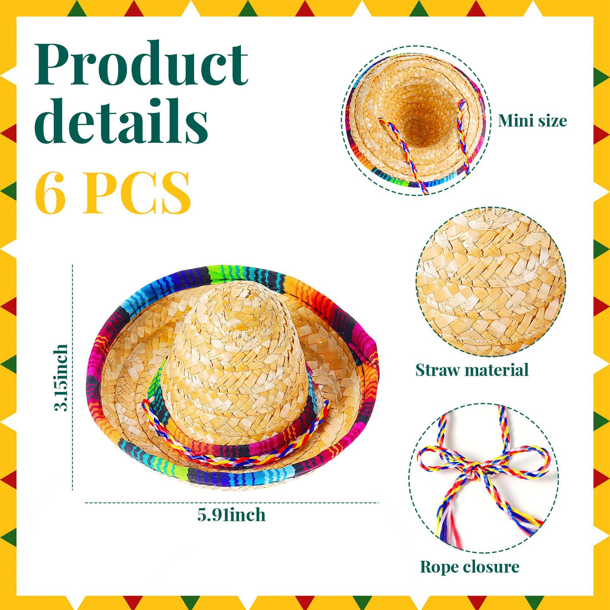 Civaner mini sombrero hats provide playful headwear for a Mexican-themed party