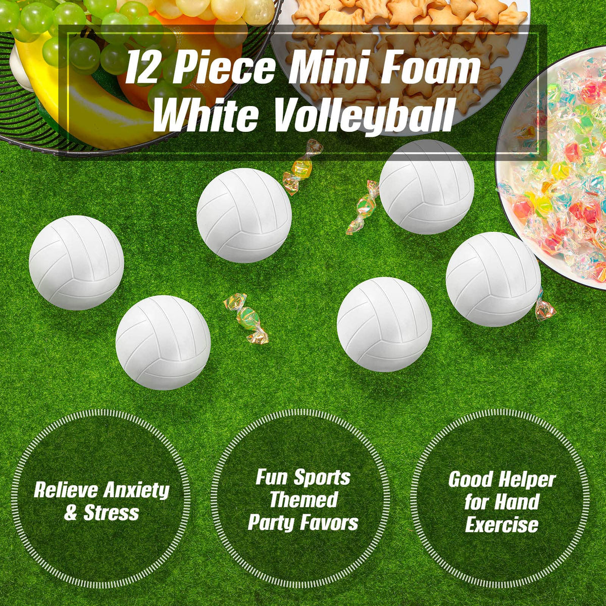 Civaner mini volleyball stress ball, white, with a DIY surface for decoration.