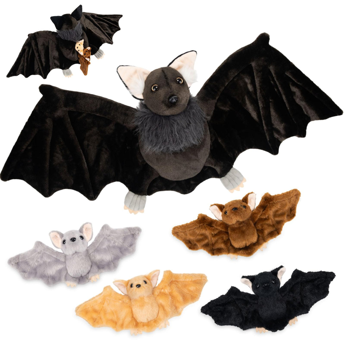 Civaner mommy bat plush, 13-inch with zippered back for storing four babies.