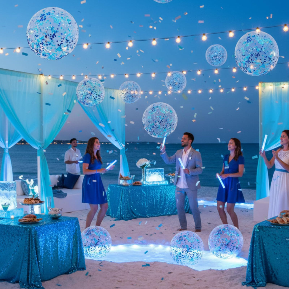 Civaner party decor beach ball blue glitter enhances weddings and baby showers.