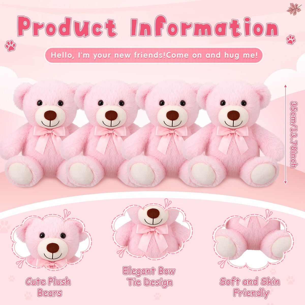 Civaner four-pack teddy bears ready for gifting in a cute pink display