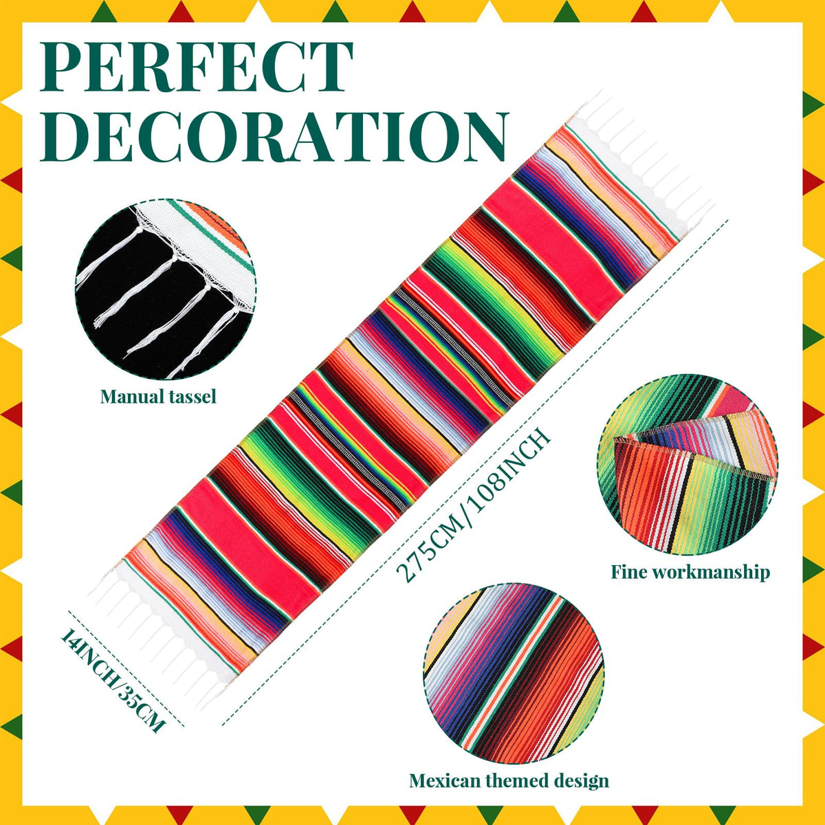 Civaner serape table runner brightens tables with a long, bold strip of color