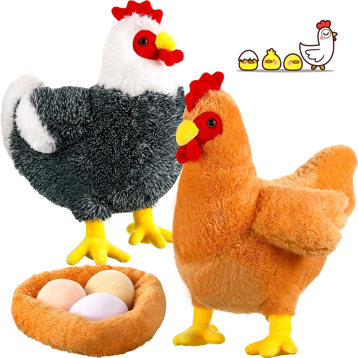 Civaner 12-inch stuffed chicken plush for cozy decor and cuddle use.