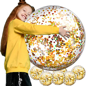 Civaner Summer Gold inflatable glitter ball shines in sunlight, ideal for pool parties.