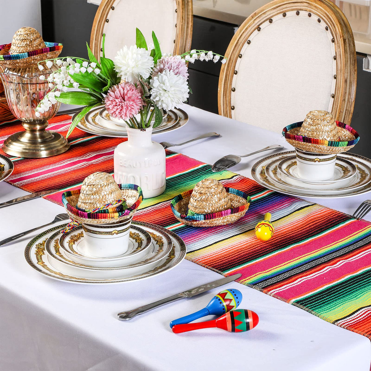 Civaner wooden maracas with varied designs add visual variety to the party