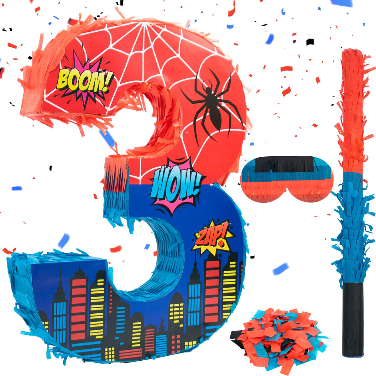 CIXICM Number 3 Spider Pinata ready as a colorful party centerpiece.