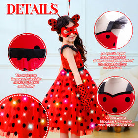 CIYTI girls light-up ladybug dress side view showing crown and wand included.