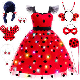 CIYTI Ladybug light-up dress, front view glowing brightly for Halloween fun