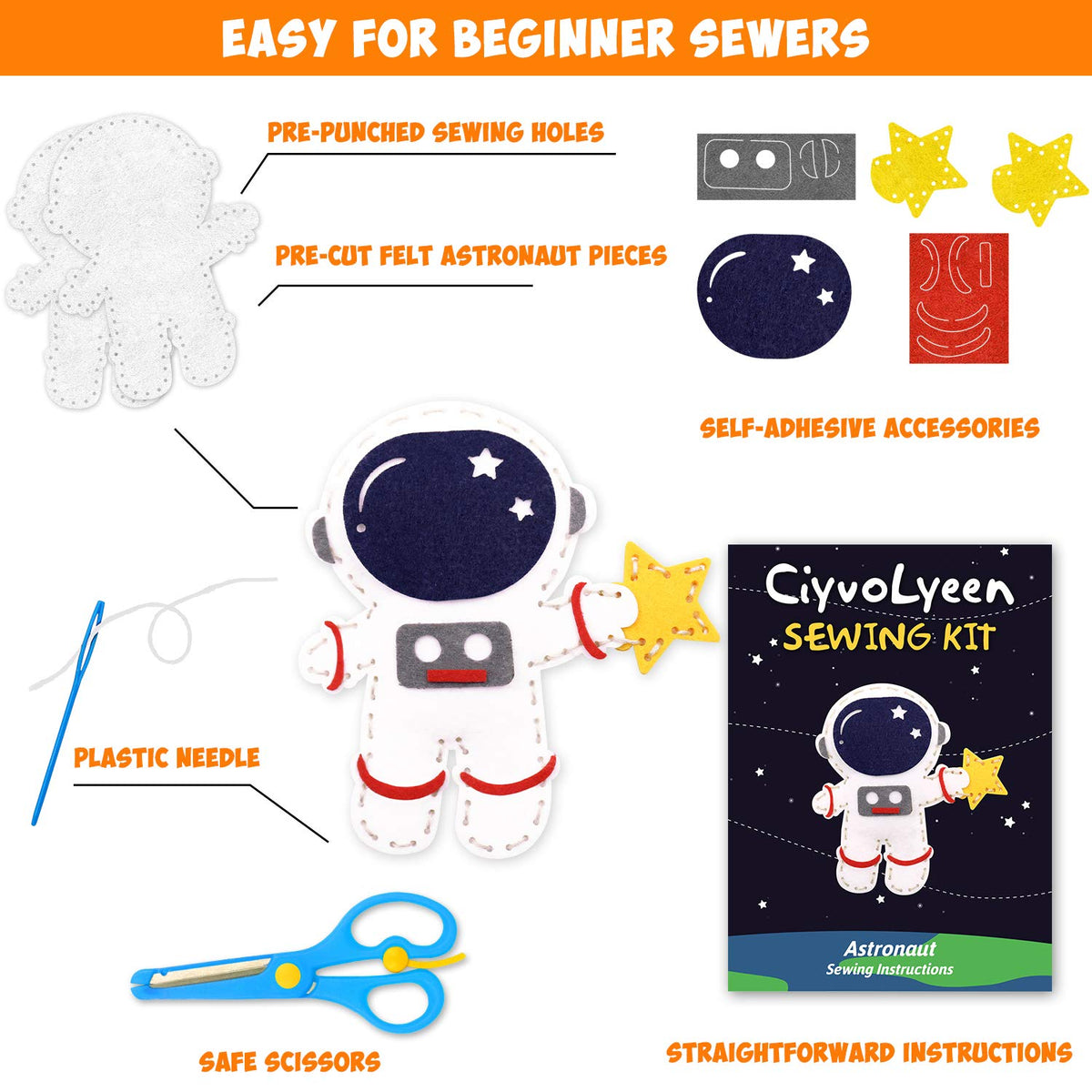 CiyvoLyeen safe scissors and beginner needles support easy crafting.