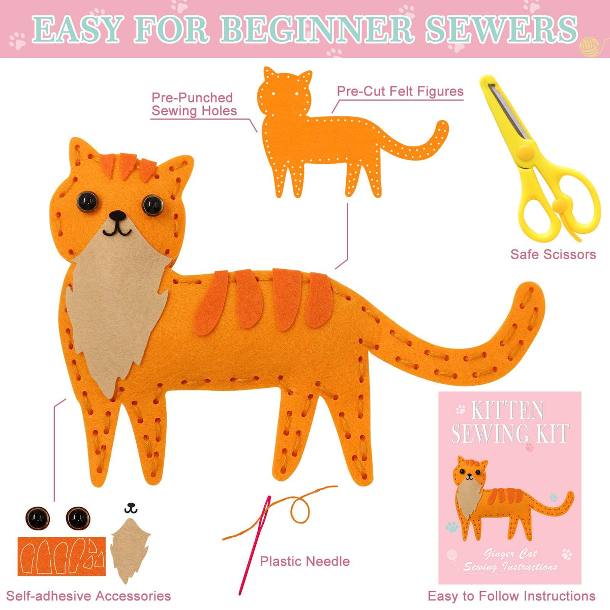 CiyvoLyeen cat sewing kit assembly image demonstrates easy-start for young crafters