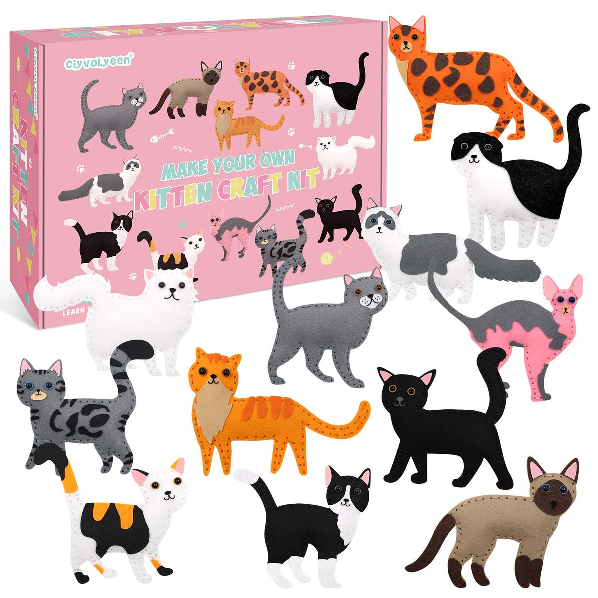 CiyvoLyeen cat sewing kit for kids shows the complete set for beginner-friendly crafting