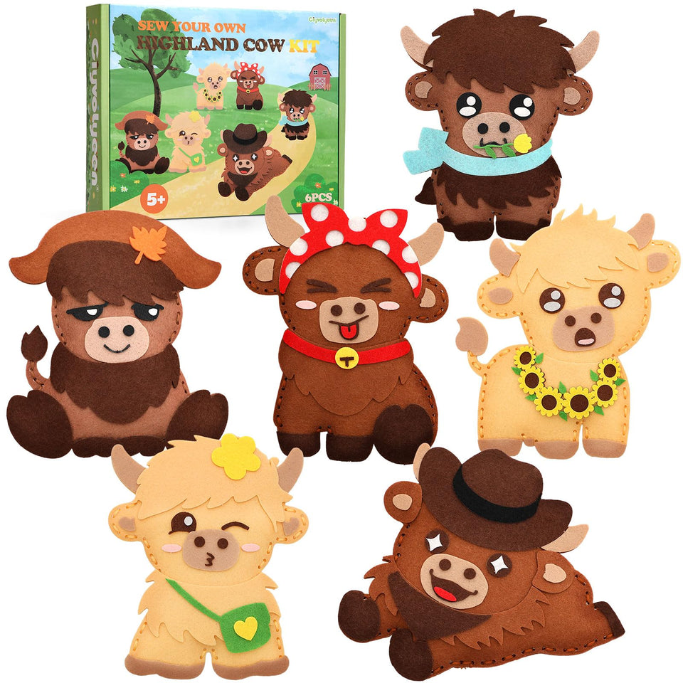 CiyvoLyeen Highland Cow Sewing Kit initial set with all-in-one supplies for beginner kids.
