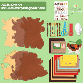CiyvoLyeen Highland Cow Sewing Kit safety scissors protect little hands during cutting.
